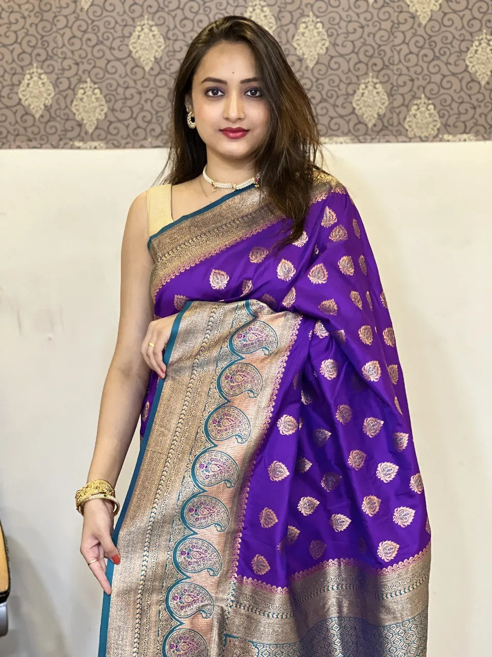 Soft Silk Saree with Zari Weaving | Paithani Saree for Wedding & Festive Wear (Purple)